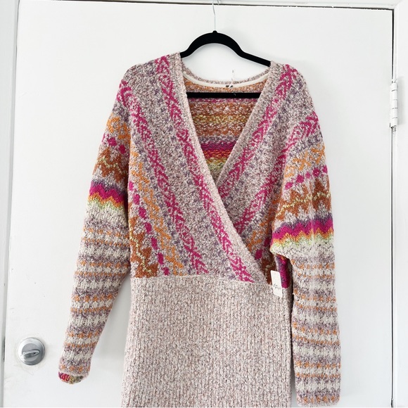 NWT Free People Forever Fair Isle Sweater Dress in Strawberry Combo - Picture 3 of 13